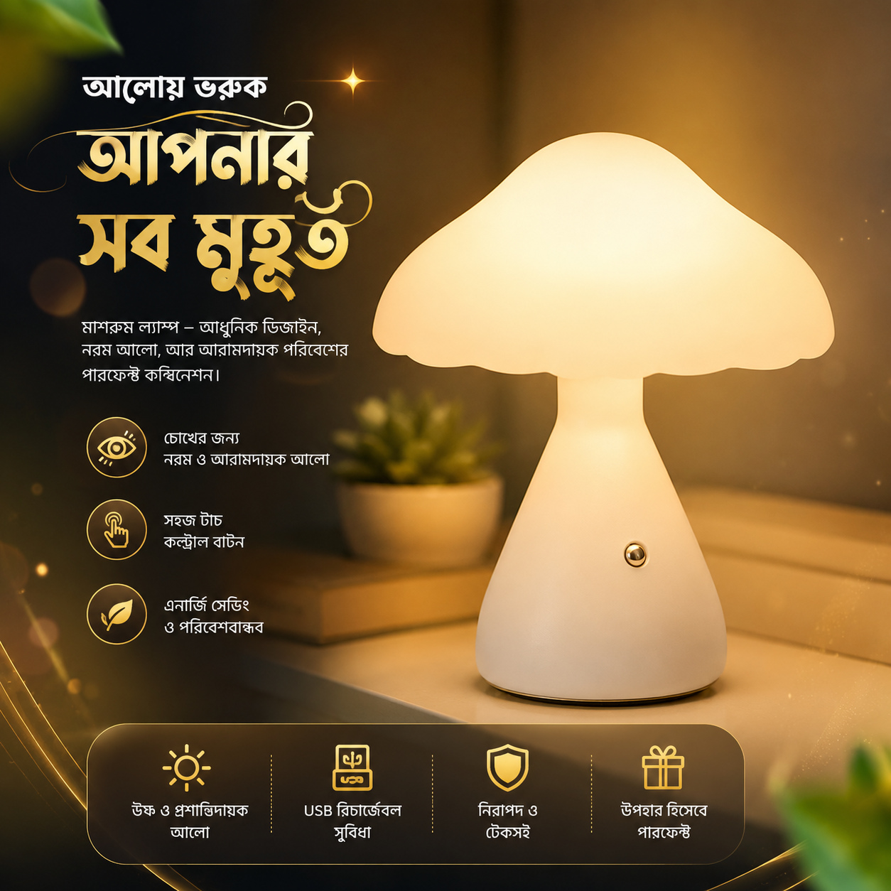 Rechargeable LED Mushroom Desk & Table Lamp - Image 1